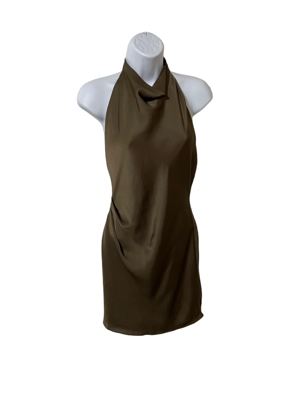 Babaton Bronze Colour Satin Halter Mini Dress Size 4